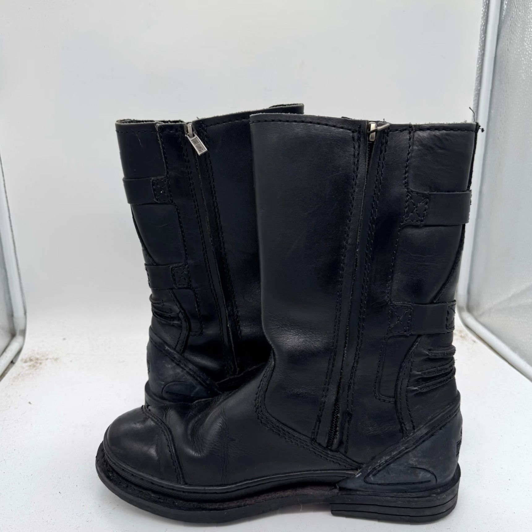 Vintage Harley-Davidson Boots Mens 8.5 Biker Leather Soft Toe Zip Calf Leather Black USA 80s Motorcycle Mens Boots