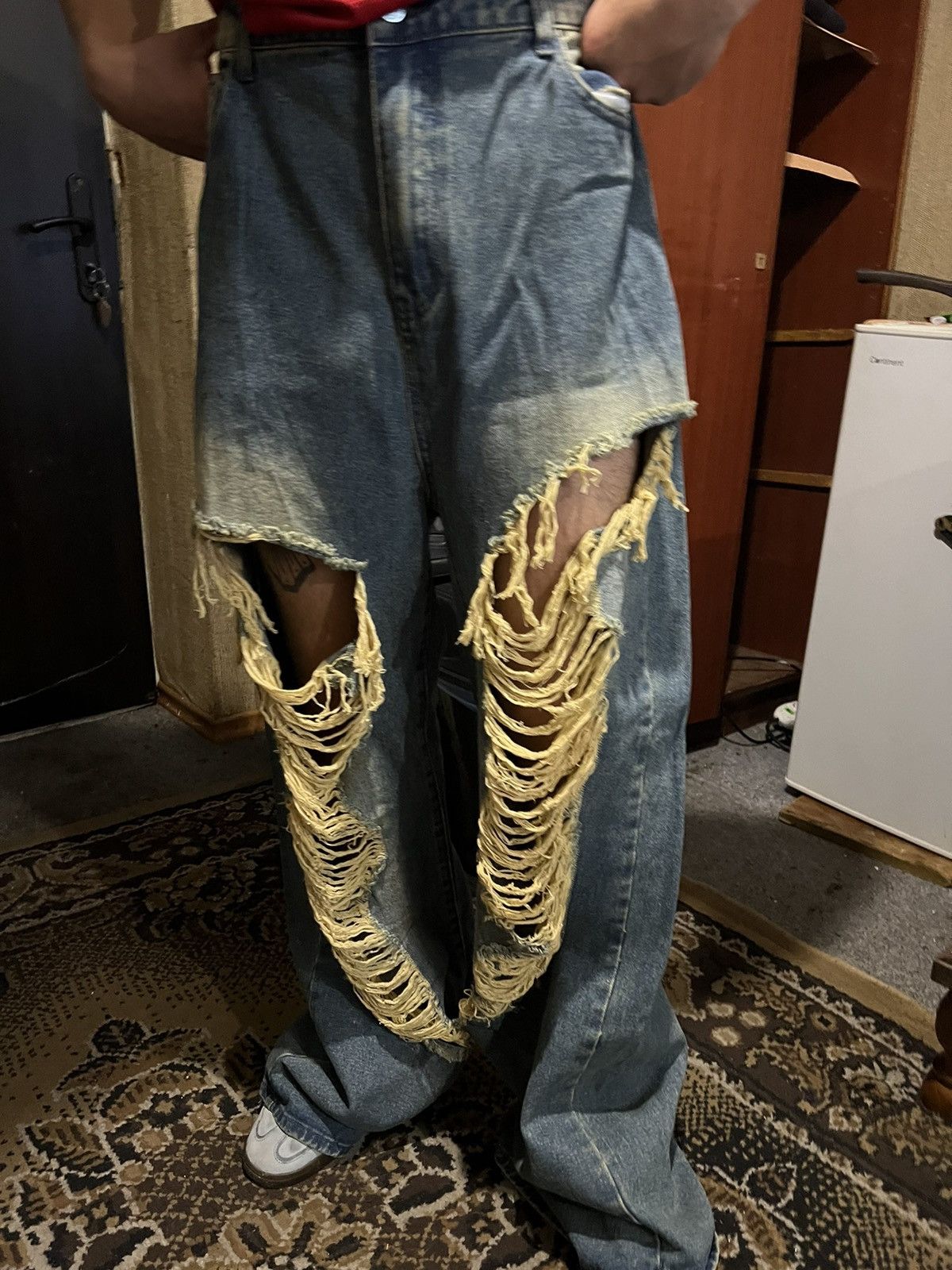 Japanese Brand INDIGO VINTAGE EXTREME RIP-FRONT STRAIGHT LEG OPIUM JEANS Size US 38 / EU 54 - 12 Thumbnail