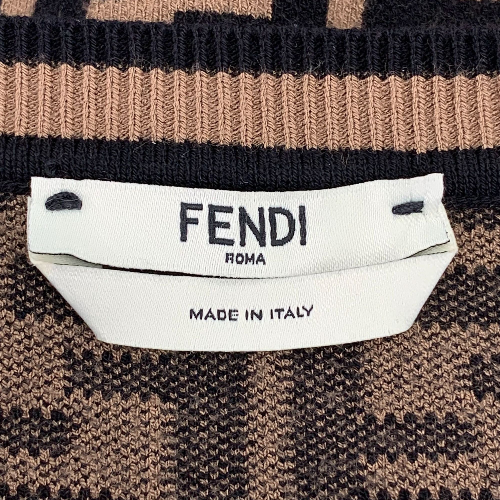 Fendi Fendi Womens FF Logo Short Sleeve Knit Top Brown & Black Size XS / US 0-2 / IT 36-38 - 5 Thumbnail
