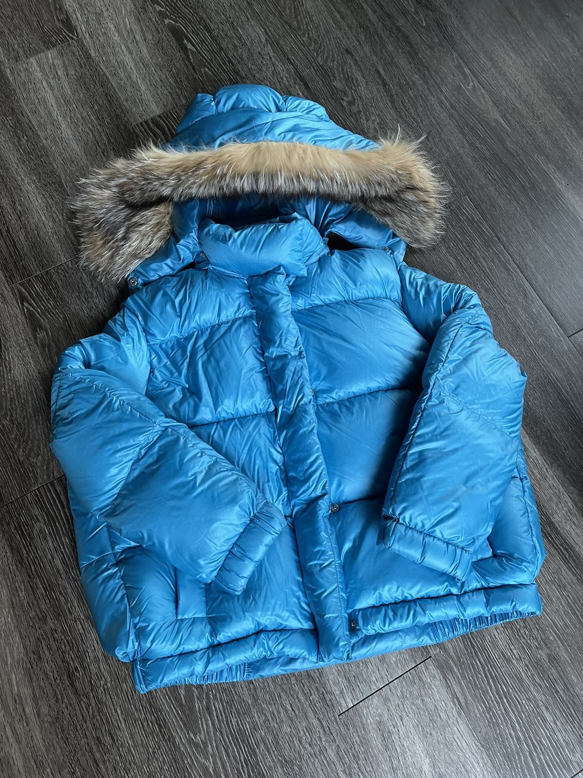 NEW Prada Blue Anice Piumino Feathered Hooded Puffer Jacket