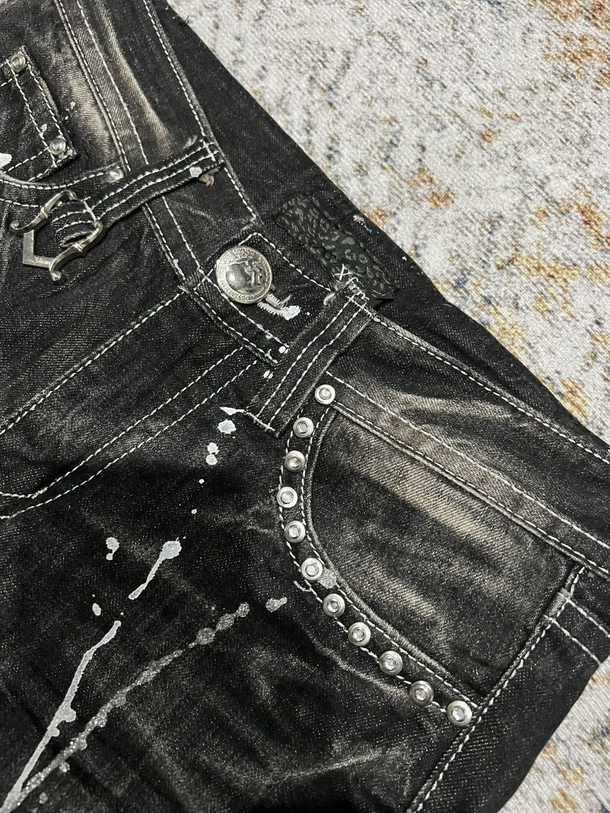 If Six Was Nine Xfrm Studded Swarovski Mudwash Flared Jeans Size US 30 / EU 46 - 6 Thumbnail