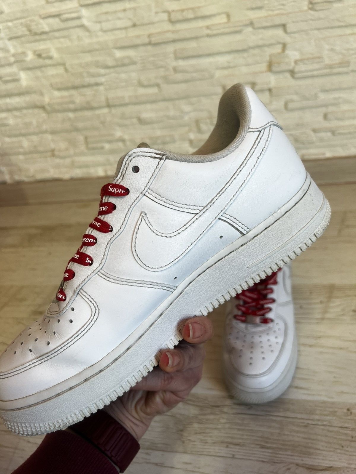 Nike × Supreme Nike Air Force 1 Low Supreme White Leather Sneakers US 7.5 Size US 7.5 / EU 40-41 - 9 Thumbnail