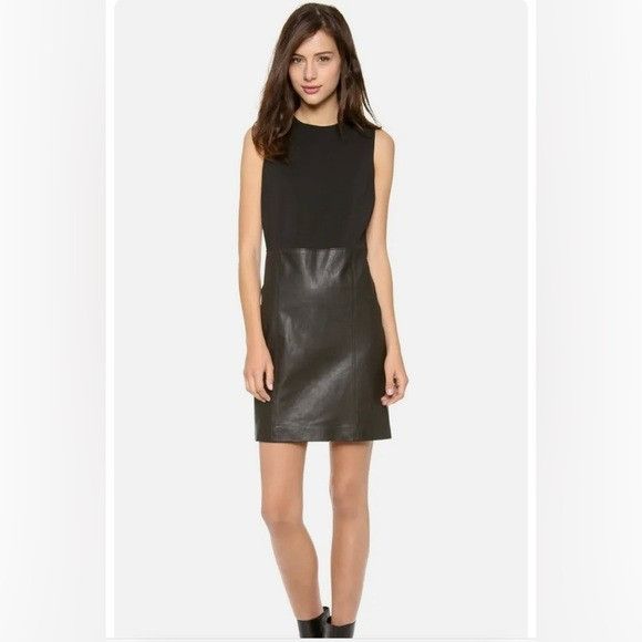 Vince Vince Sleeveless Leather Ponte Combo Sheath Dress Black Size Size XS / US 0-2 / IT 36-38 - 1 Thumbnail