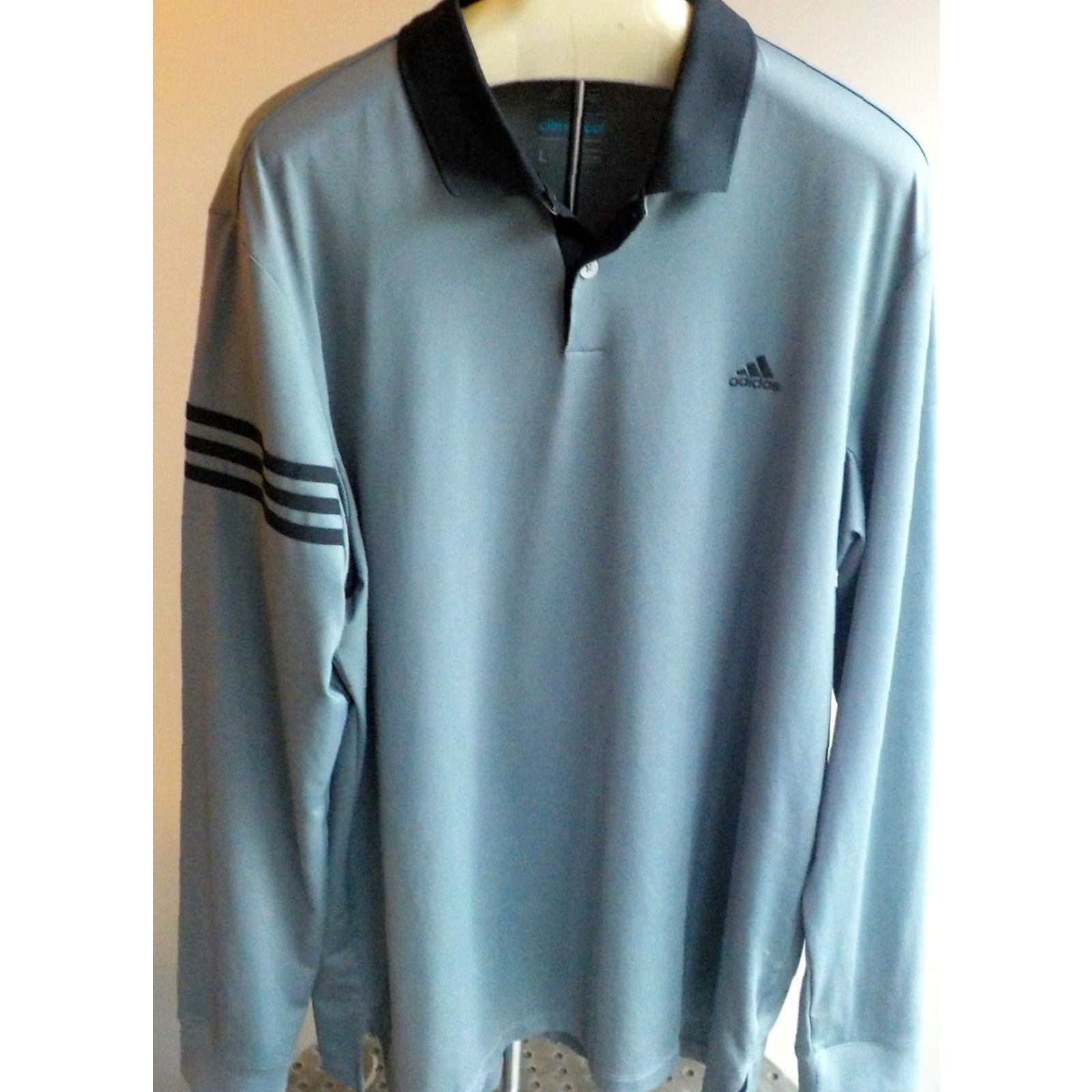 Adidas ADIDAS Polo Shirt 3 Stripes 2 Button Climacool Gray/Black Large Mens Polo Shirt Size US L / EU 52-54 / 3 - 2 Thumbnail