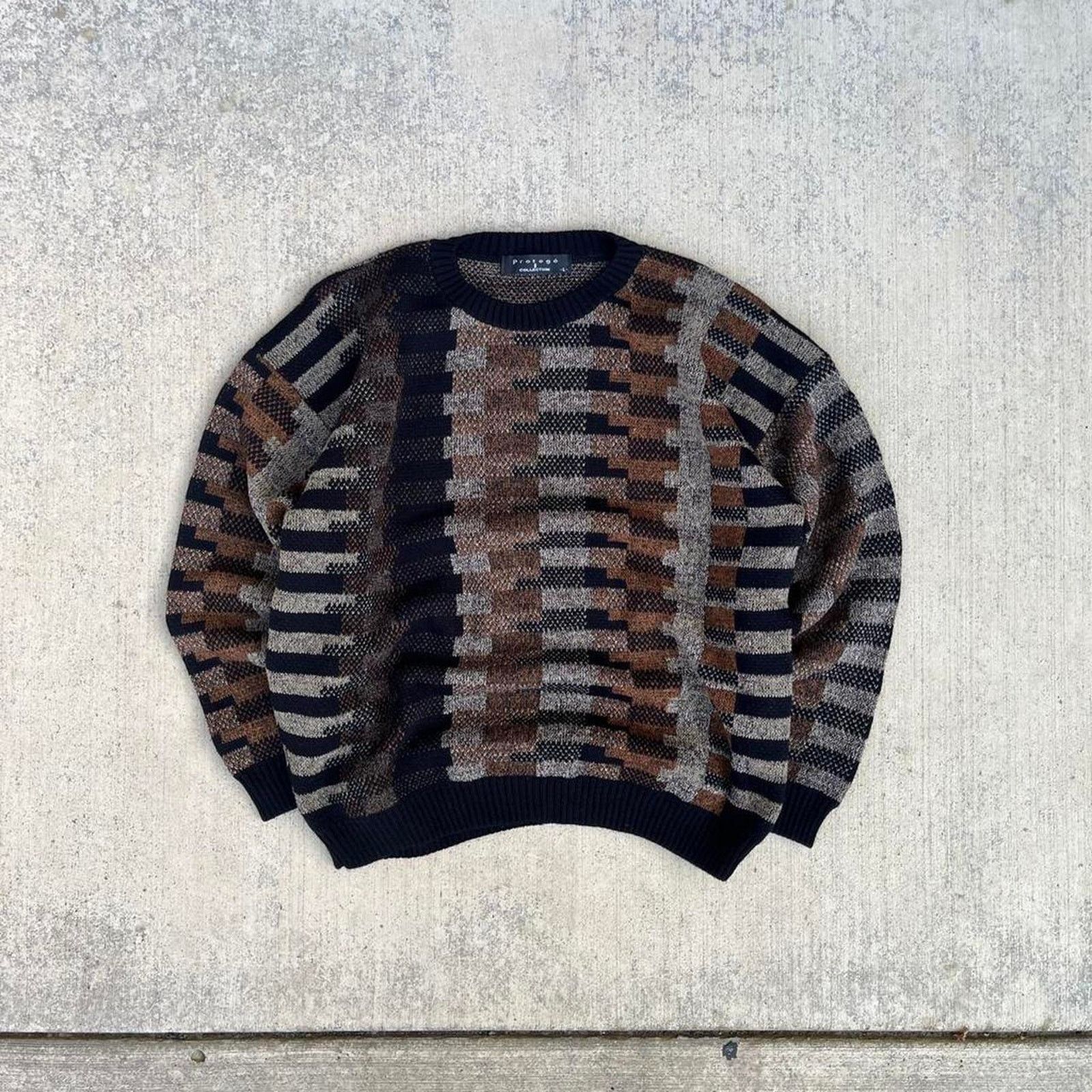 Protege Tiger Stripped Geometric Cosby Sweater Patchwork Design Size US L / EU 52-54 / 3 - 1 Thumbnail