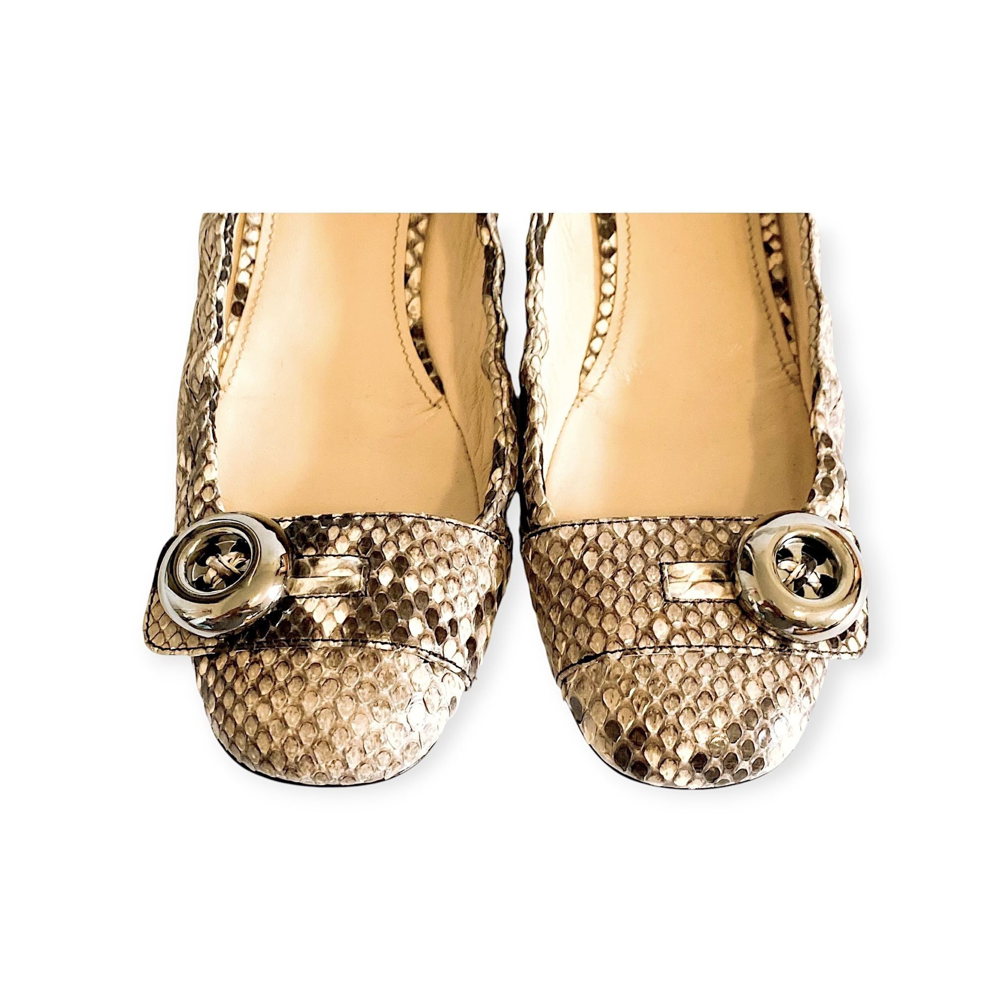 Prada Prada Beige Snake Ballet Flats with Metal Buttons 39 EU Size US 9 / IT 39 - 5 Thumbnail