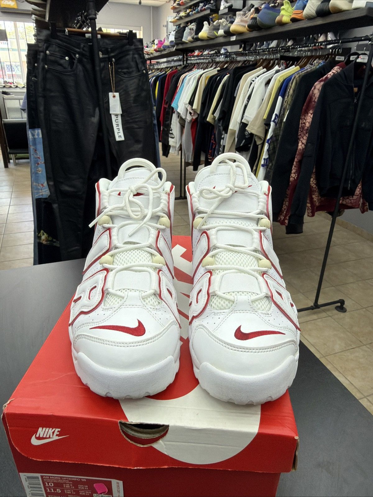 Nike Size 10 - Nike Air More Uptempo White Varsity Red 2021 Size US 10 / EU 43 - 5 Thumbnail