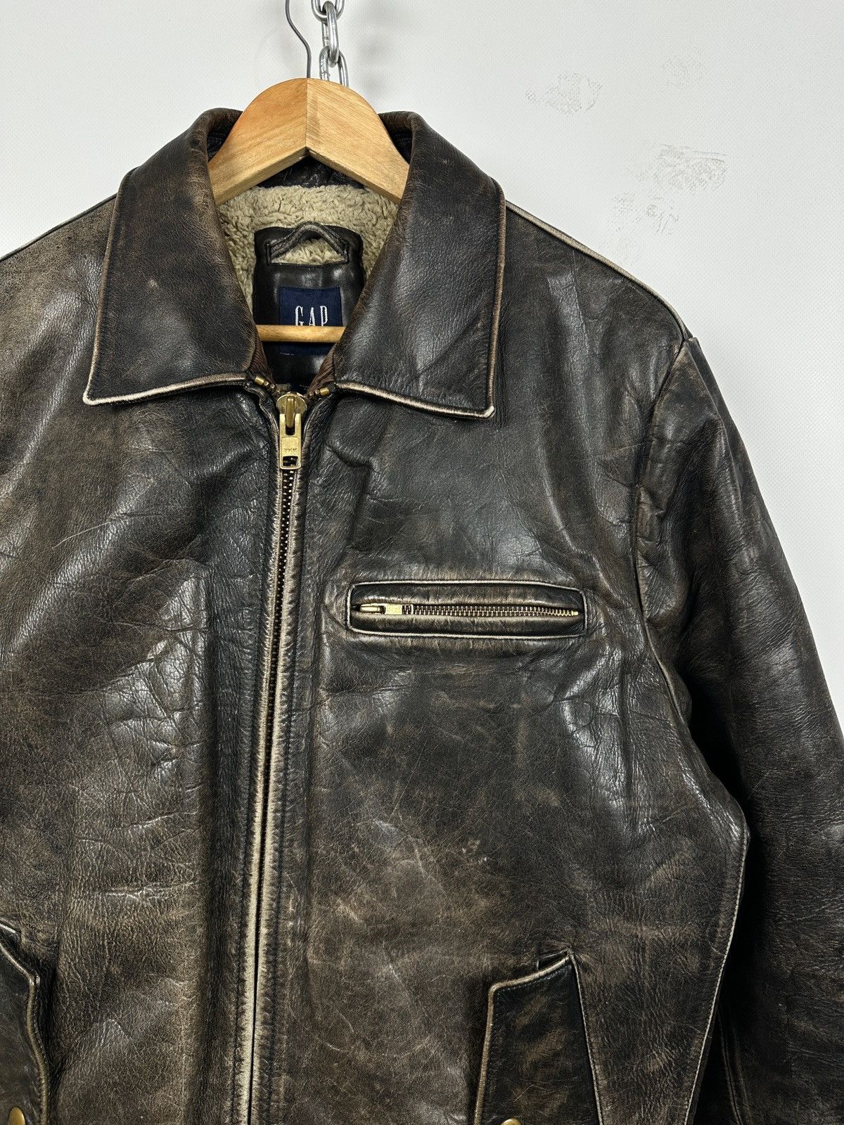 Gap 00s Vintage GAP Distressed Brown Leather Sherpa Lined Jacket Size US M / EU 48-50 / 2 - 10 Thumbnail