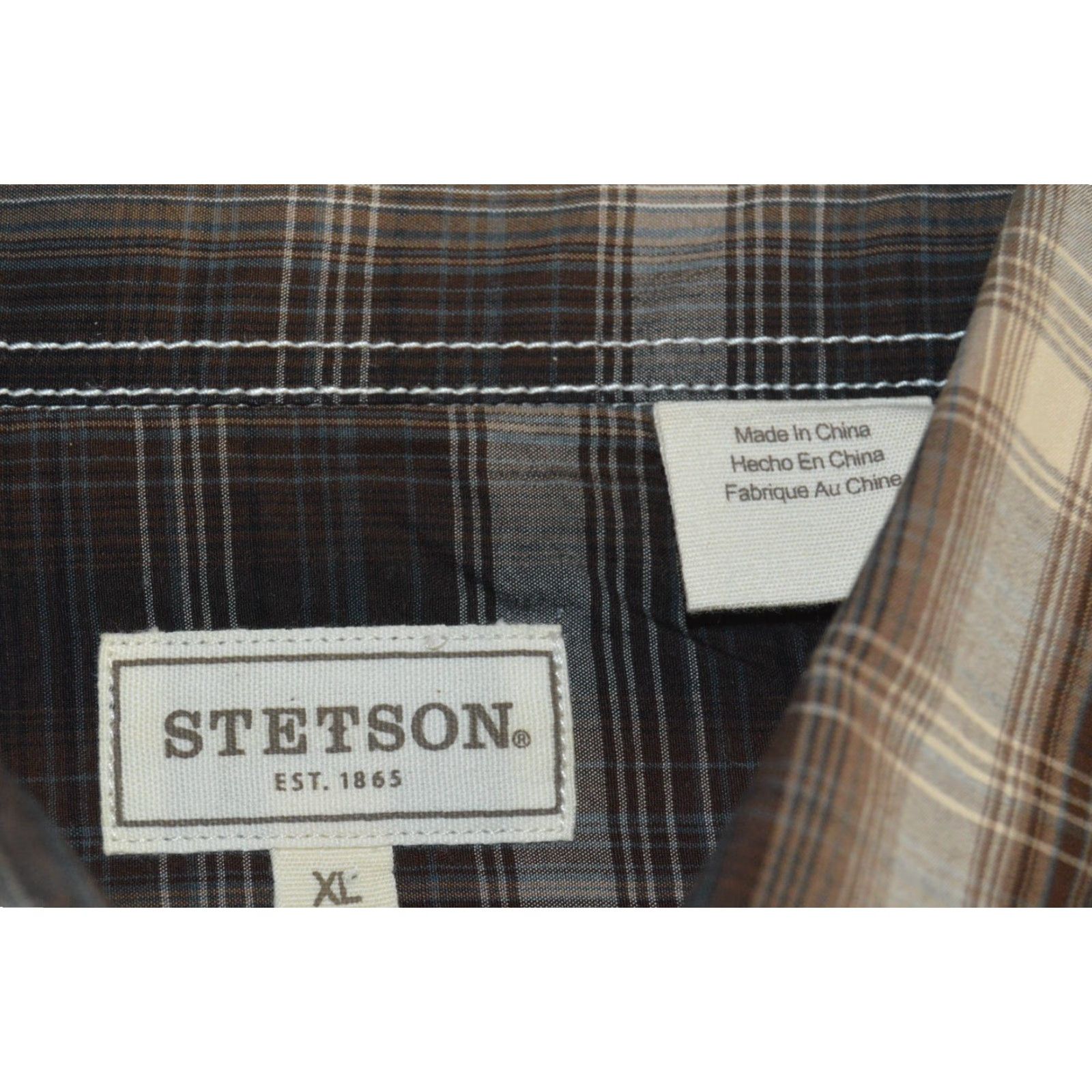 Stetson Stetson Western Shirt Mens XL L/S Button Plaid Brown Cotton Embroidered Button-Up Casual Size US XL / EU 56 / 4 - 5 Thumbnail
