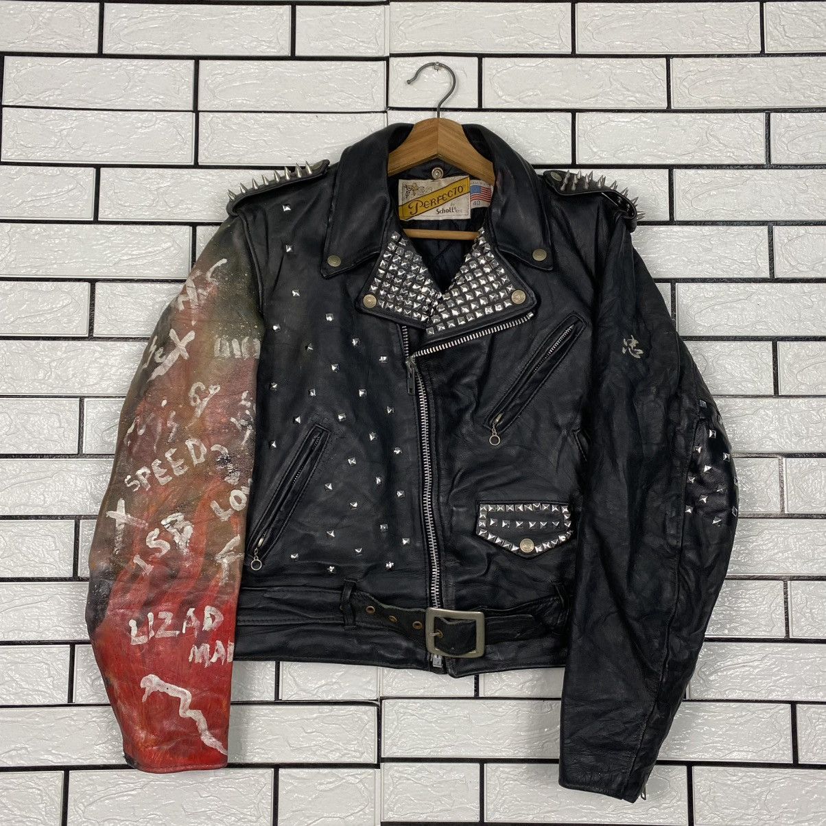 Schott 🔥VINTAGE LEATHER JACKET SCHOTT PERFECTO DOUBLE COLLAR PUNK Size US M / EU 48-50 / 2 - 1 Thumbnail