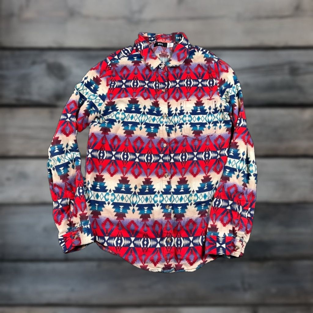 Bdg BDG Shirt Women's Medium Red Aztec Lightweight Flannel Geometric 90s Tribal Western 100% Cotton Size M / US 6-8 / IT 42-44 - 1 Thumbnail