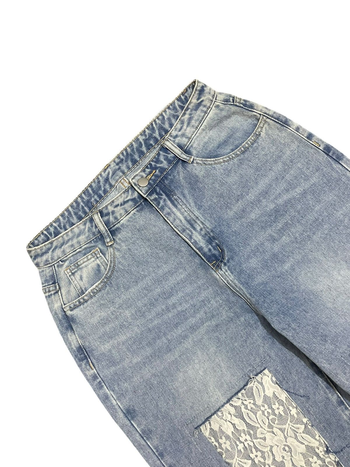 Japanese Brand Vintage Japanese Denim Lace Patchwork Baggy Wide Leg Jeans Size 31" - 4 Thumbnail