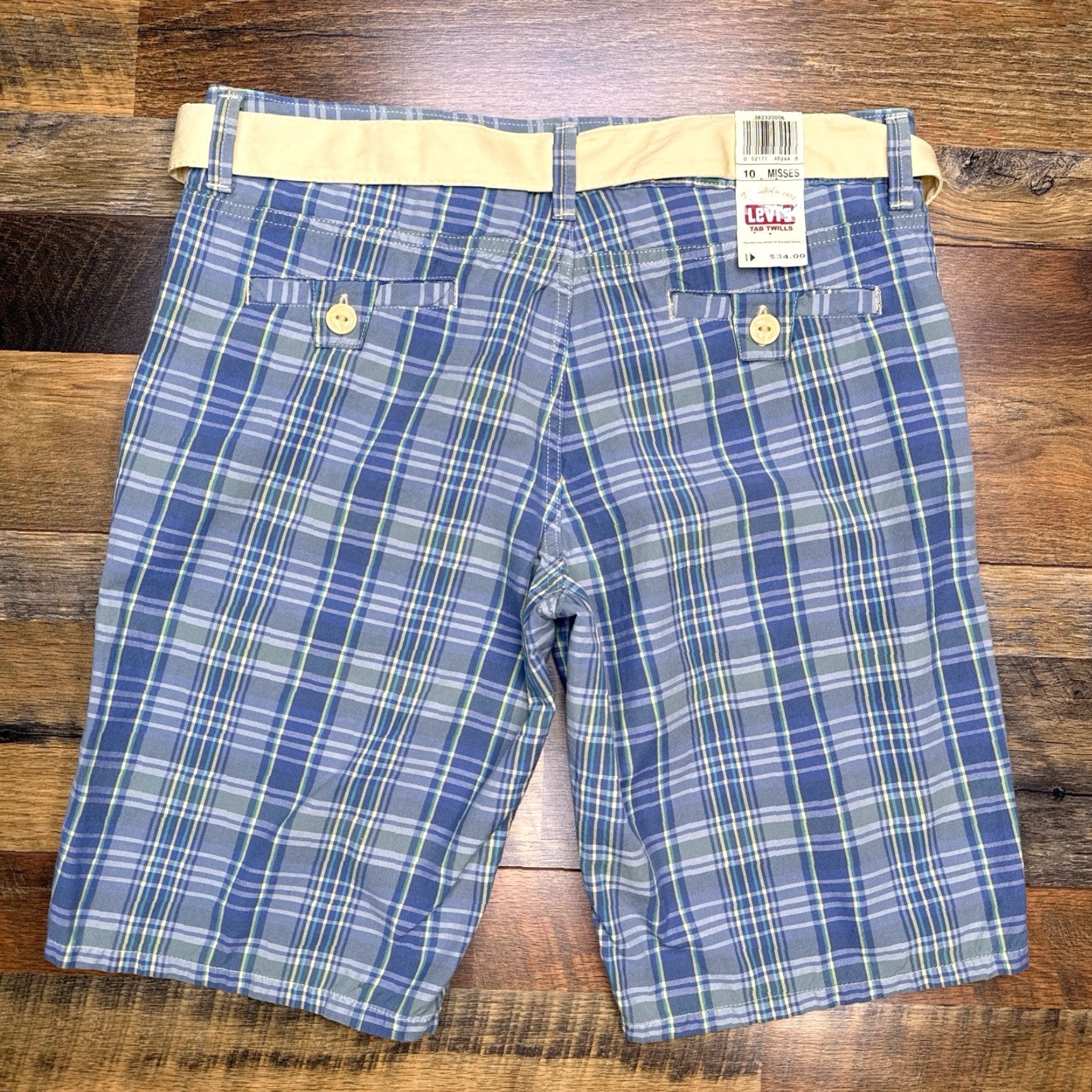 Levi's Levis Bermuda Shorts Womens 10 Blue Plaid Twill Belt 2005 New Size 32" / US 10 / IT 46 - 2 Thumbnail