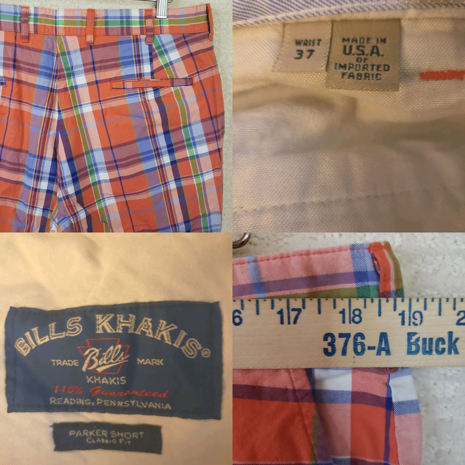Bills Khakis Bills Khakis Men's Shorts Orange Multicolor Plaid 37x10 Flat Front Casual Size US 37 - 8 Thumbnail