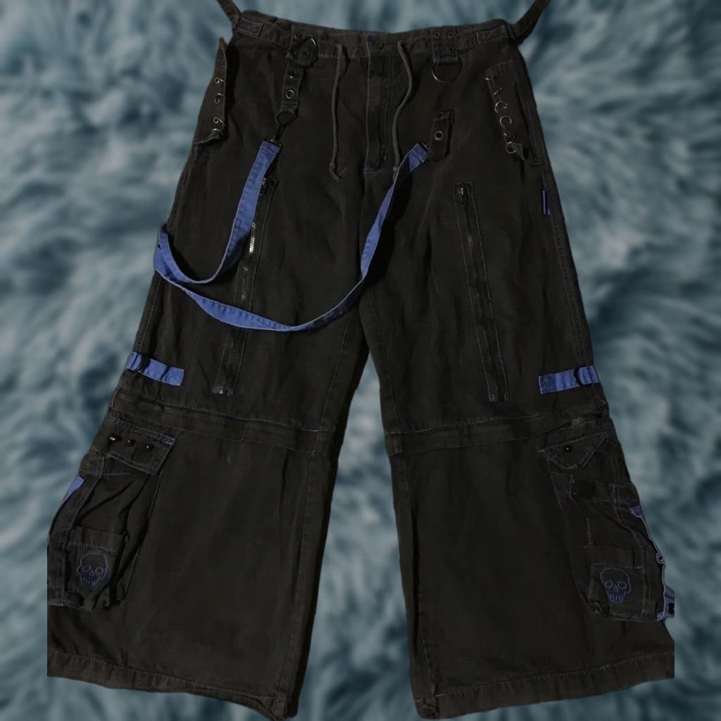 JNCO VINTAGE Tripp NYC Pants Mens Black 34 Wide Leg Jeans Cargo 90s Goth Punk Rave Grunge Skater Baggy Studded Zippers Pockets Leather Chains Size US 34 / EU 50 - 1 Thumbnail