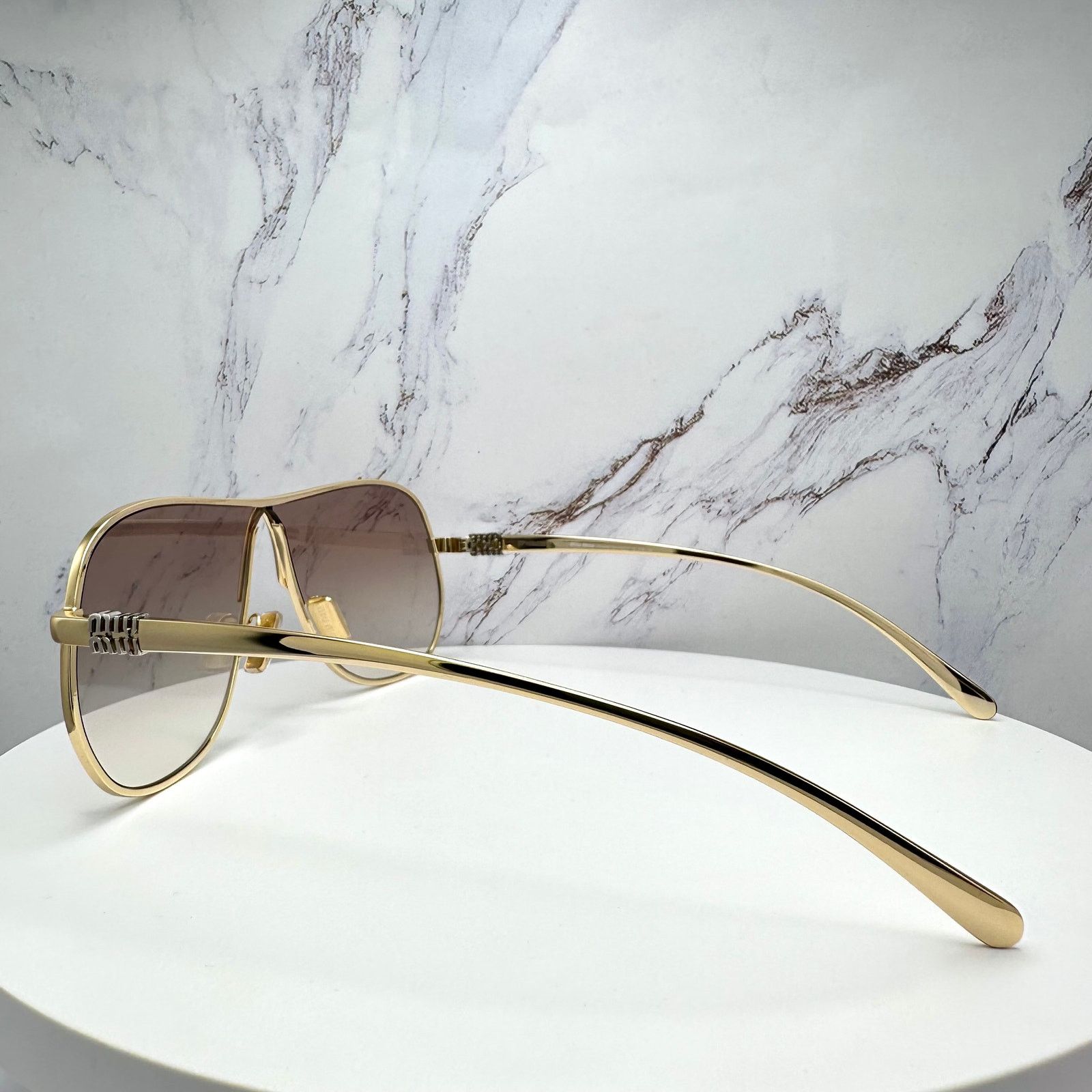 Miu Miu New MIU MIU Sunglasses Gold Brown Gradient Metal Aviator Size ONE SIZE - 16 Thumbnail