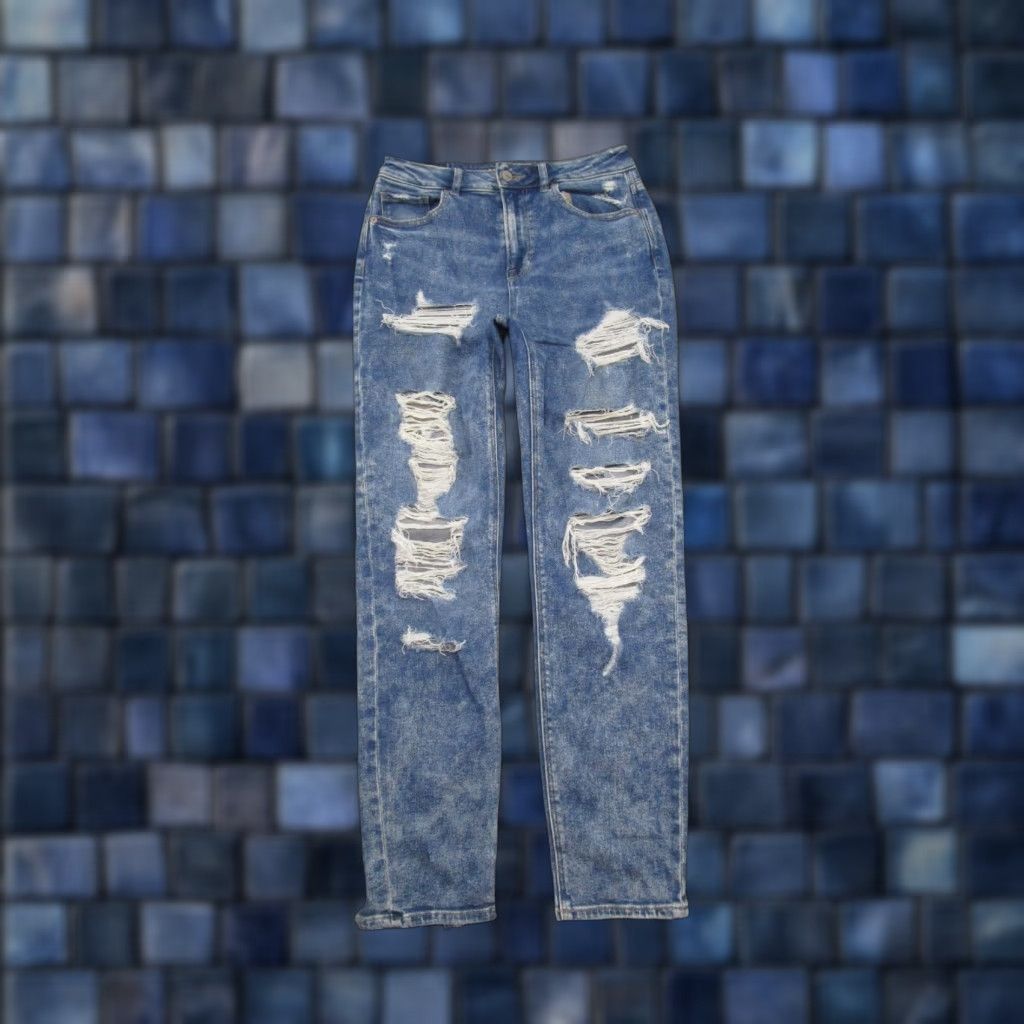 American Eagle Outfitters American Eagle Outfitters High Rise Distressed Denim Mom Jeans Women's Size 4 Regular Blue 90s Style Mens, Womens Size 27" / US 4 / IT 40 - 1 Thumbnail