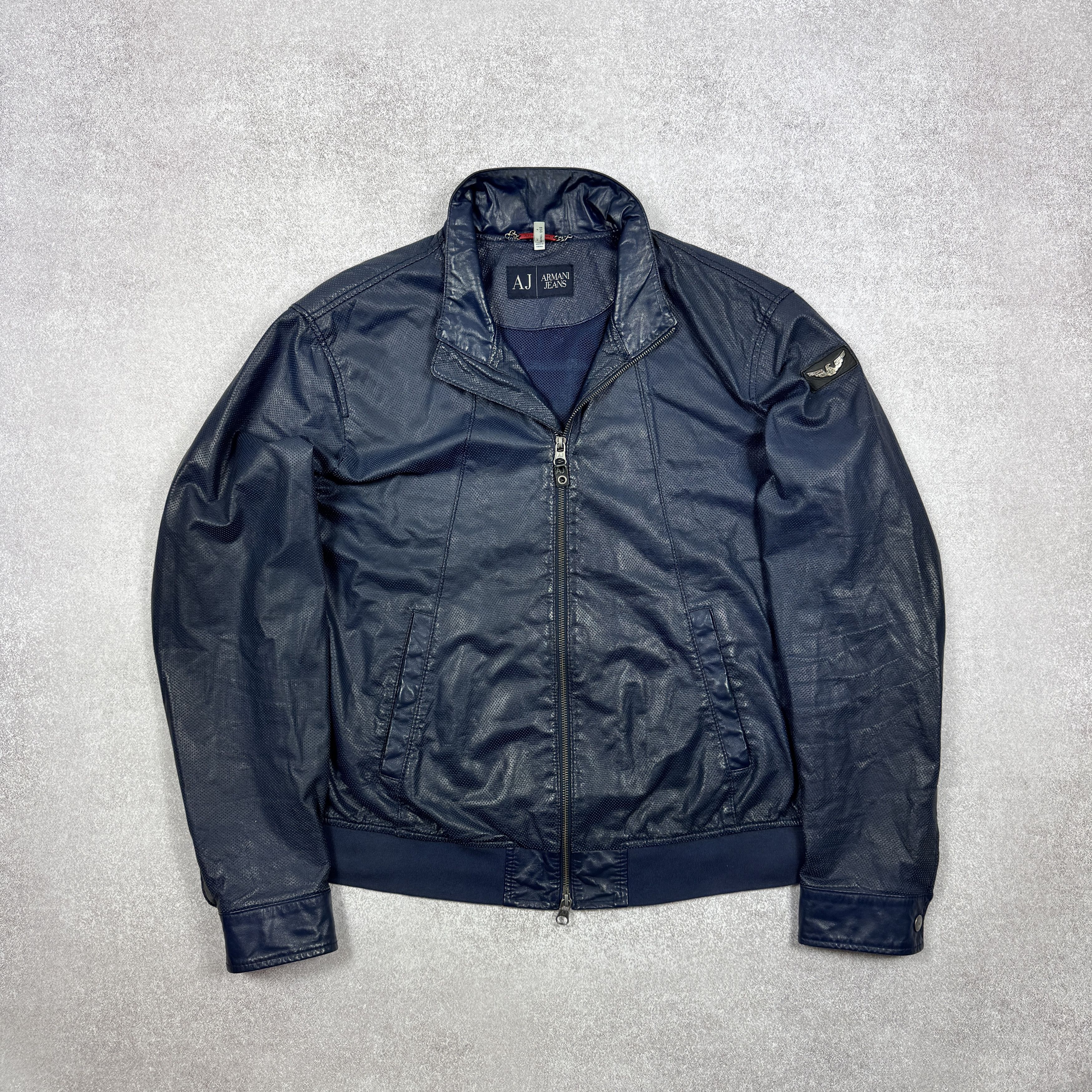 Armani Men`s Armani Jeans Navy Perforated Leather Jacket Size 3XL Size US XXL / EU 58 / 5 - 2 Thumbnail