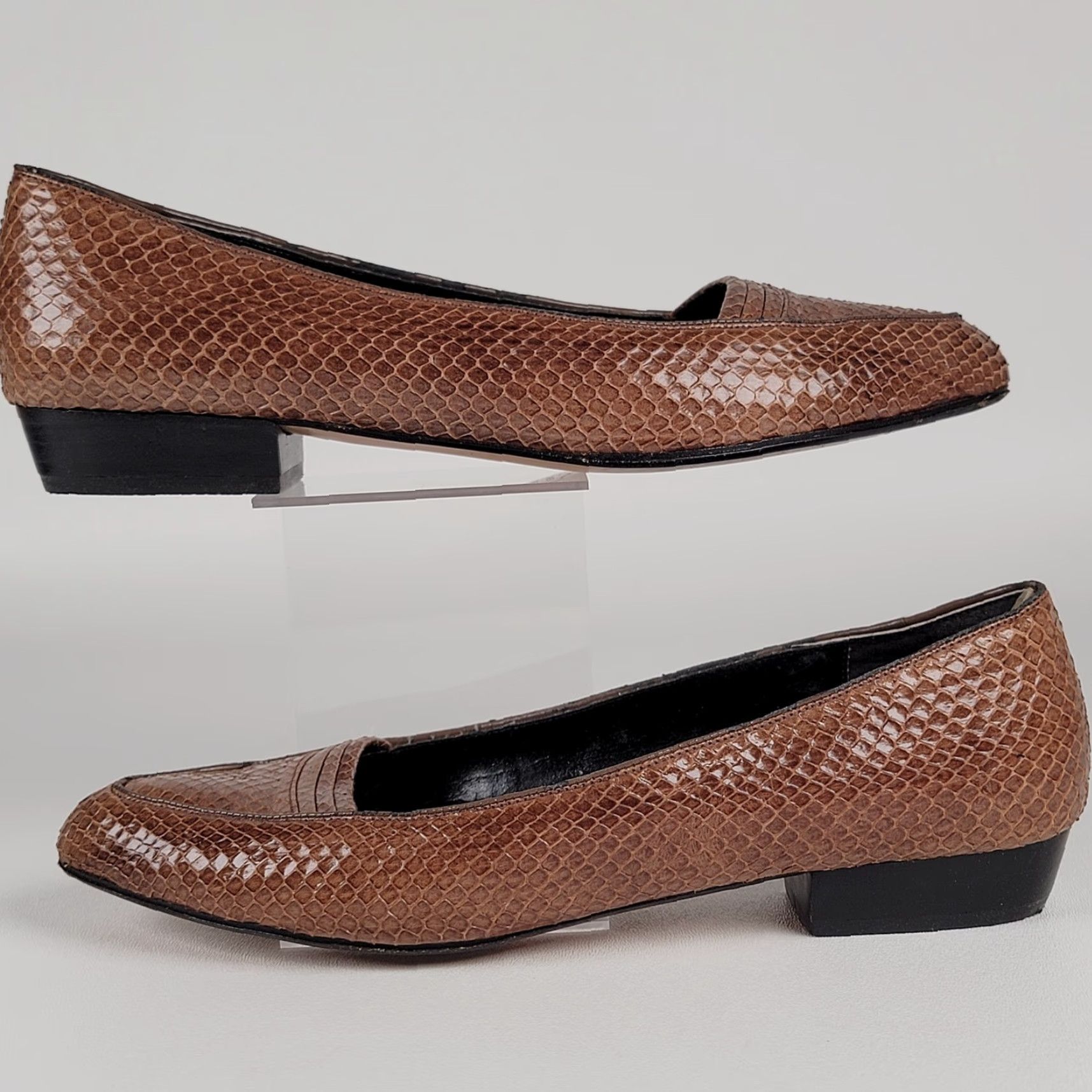 Vintage Cities Brown Snake Leather Dress Shoe Slip-on Heel Women's 5.5 M Pump Block Heel 90s Y2K Leather Brazil Shoes Size M / US 6-8 / IT 42-44 - 4 Thumbnail