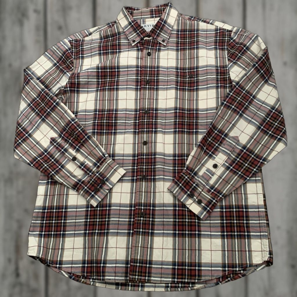 Orvis Orvis Shirt Mens Large Ivory Rust Plaid Button Up Long Sleeve 100% Cotton Casual Size US L / EU 52-54 / 3 - 1 Thumbnail