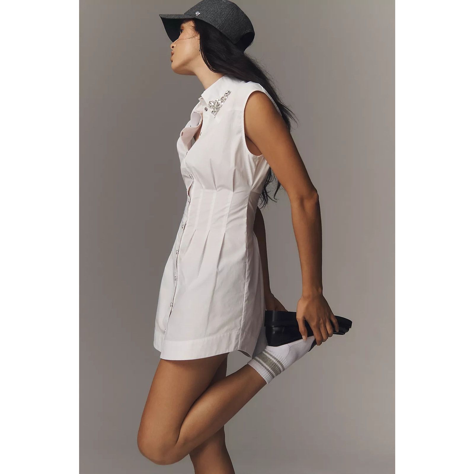 Anthropologie New Siempre Embellished Collar Pleated Mini Shirt Dress XL Size XL / US 12-14 / IT 48-50 - 1 Thumbnail