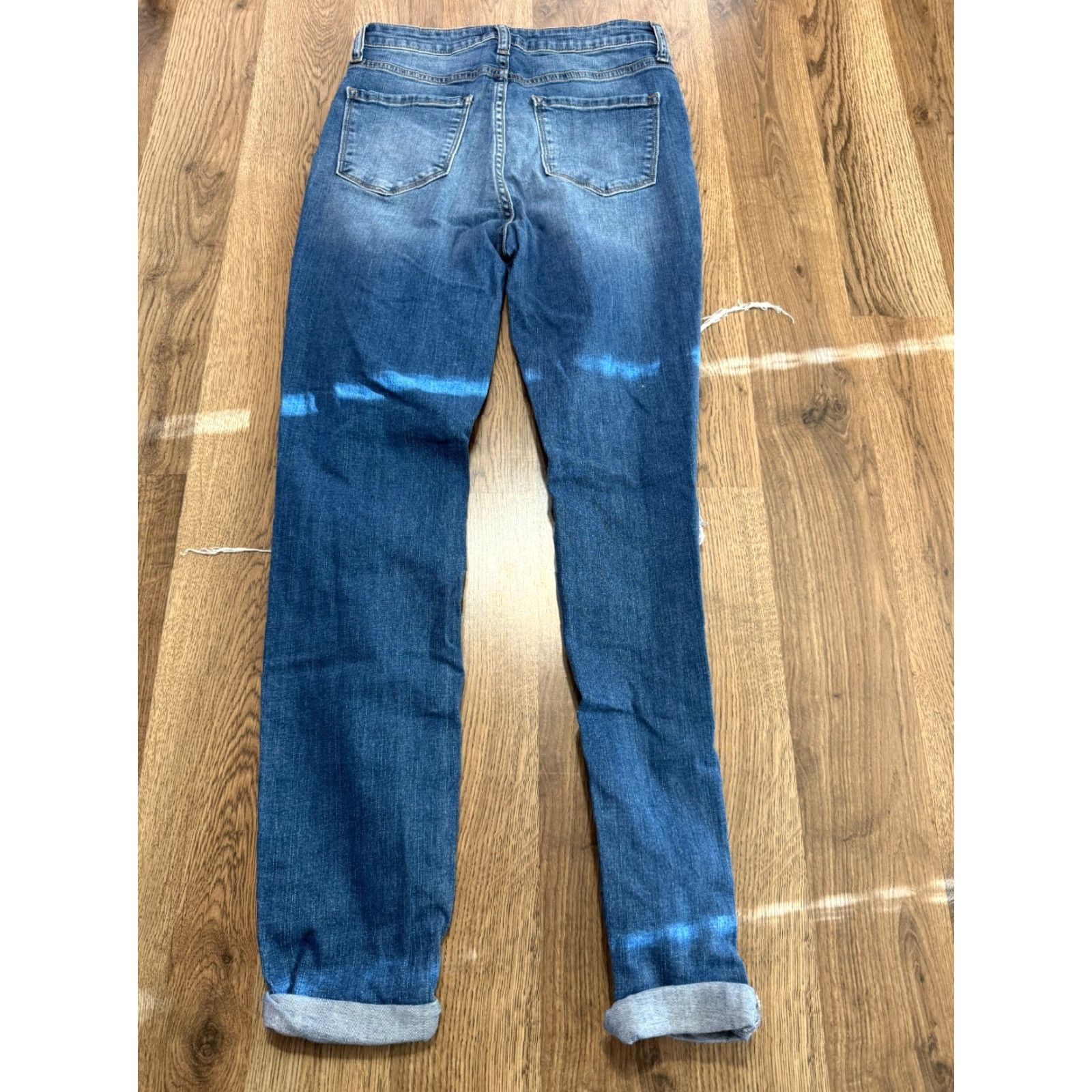 Fashion Nova Fashion Nova Jeans Womens Junior Size 7 Blue Denim Cur-Out Distressed Cuffed Hem Skinny & Slim 5-Pocket Design Regular Womens Size 28" / US 6 / IT 42 - 2 Thumbnail