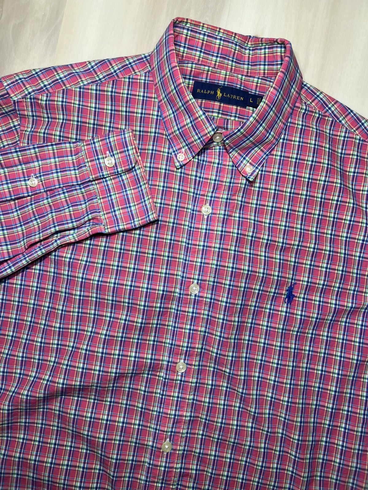 Polo Ralph Lauren Ralph Lauren CERISE PINK/BLUE Plaid Cotton Poplin Shirt Sz L Size US L / EU 52-54 / 3 - 1 Thumbnail