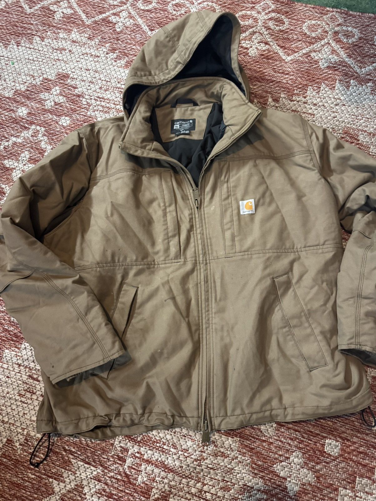 Carhartt Carhartt Work Jacket Tan Multi Pocket Sz XXL Removable Hood Size US XXL / EU 58 / 5 - 1 Thumbnail