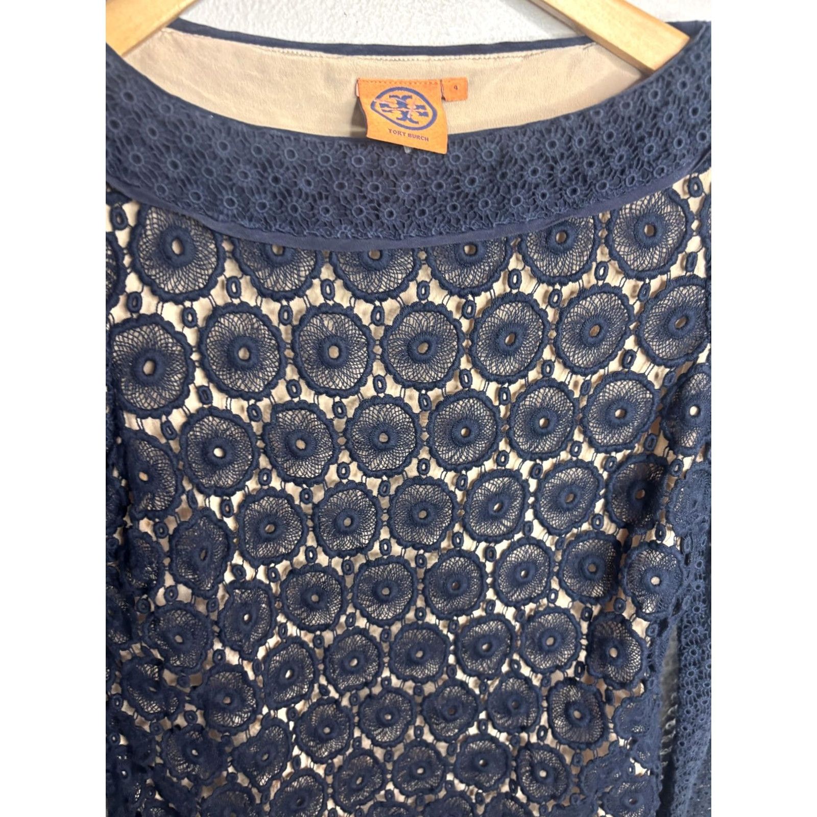 Tory Burch Tory Burch Lace Crochet Top Navy Womens 4 Long Sleeve Sheer Eyelet Blouse Size S / US 4 / IT 40 - 3 Thumbnail