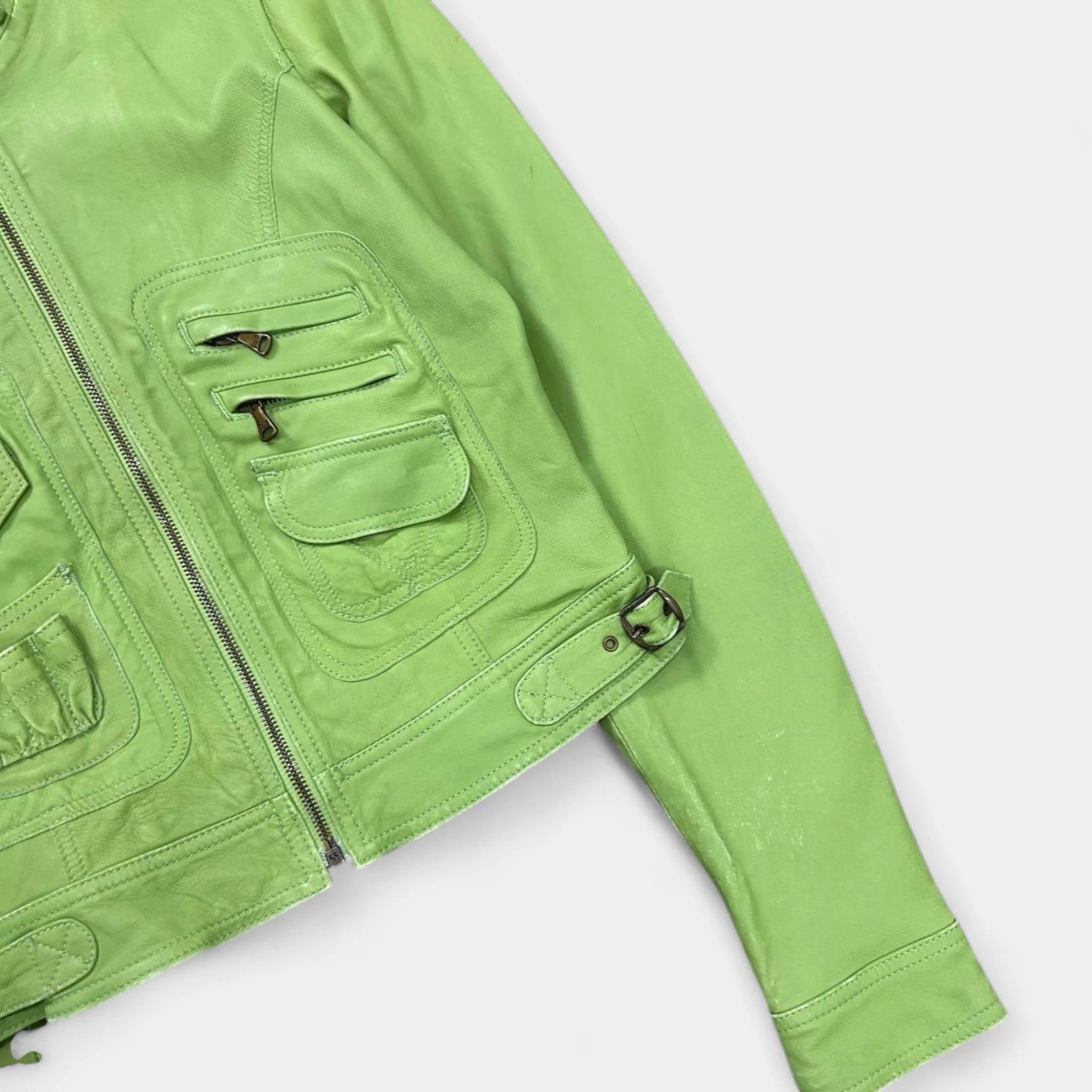 Dolce & Gabbana 2000's Dolce & Gabbana Matcha Green Leather Jacket Size S / US 4 / IT 40 - 3 Thumbnail