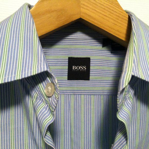 Hugo Boss HUGO BOSS MEN'S BLUE 100%COTTON CASUAL SHIRT SIZE: L Size US L / EU 52-54 / 3 - 6 Thumbnail