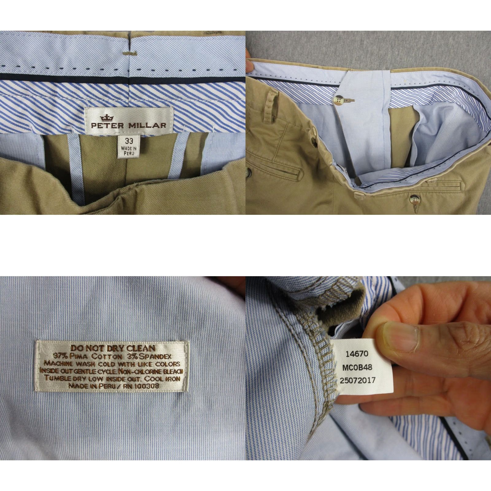 Peter Millar Peter Millar Mens Chino Pants Beige 33 Size Size US 33 - 8 Thumbnail