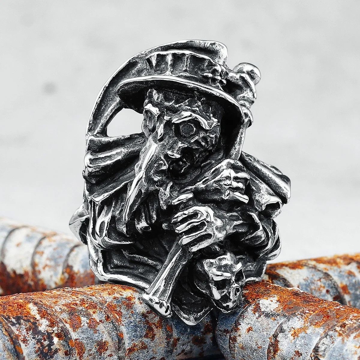Jewelry Raven Scythe Skull Ring Streetwear Jewelry Fashion Gift Size ONE SIZE - 3 Thumbnail