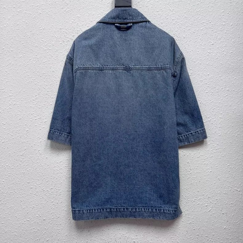 Louis Vuitton LOUIS VUITTON New Short Sleeve Denim Shirt with Felling Woo Size US M / EU 48-50 / 2 - 2 Thumbnail