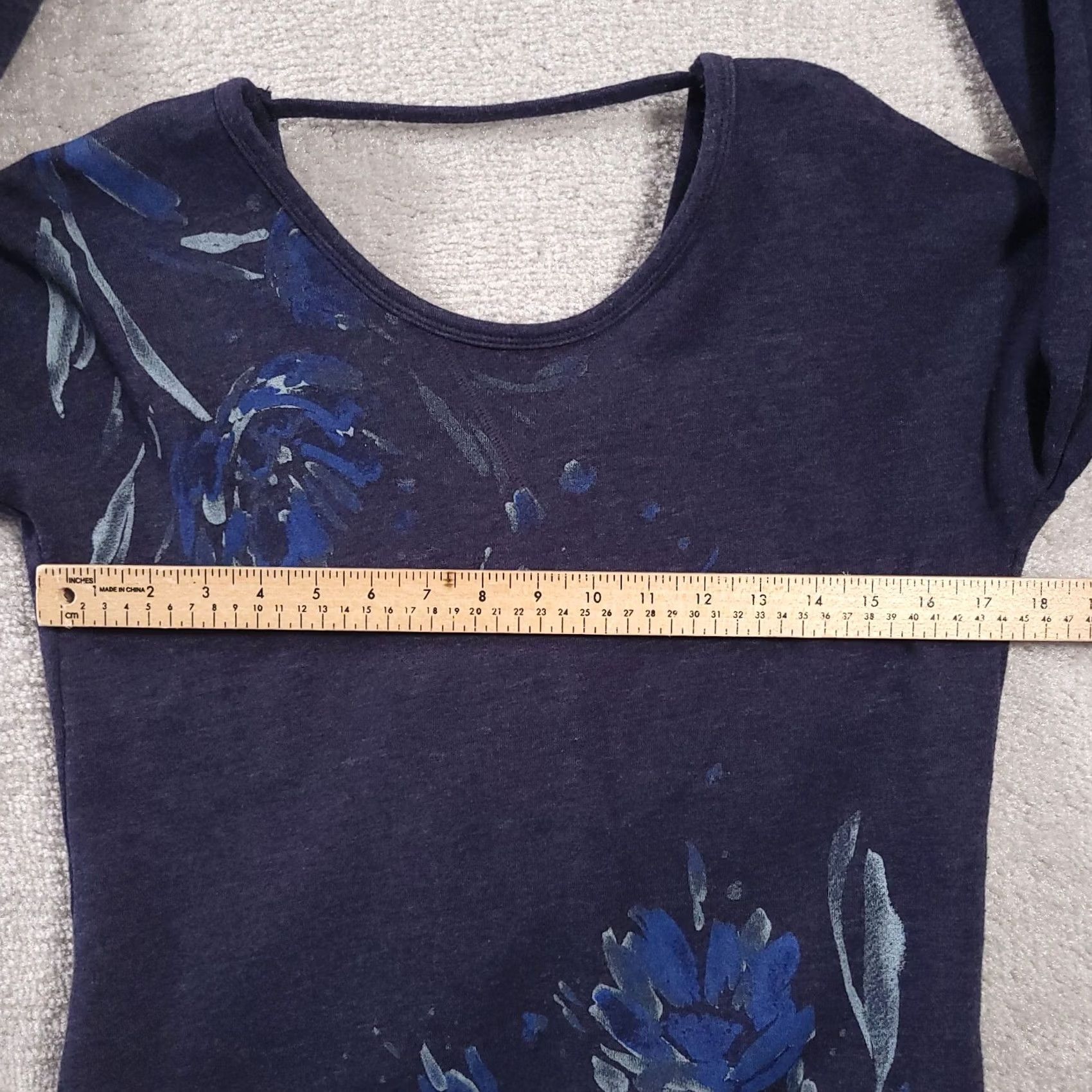 Vintage Maurices Sweater Women's XS Blue Floral Long Sleeve Open V Back Shirt Size XS / US 0-2 / IT 36-38 - 4 Thumbnail