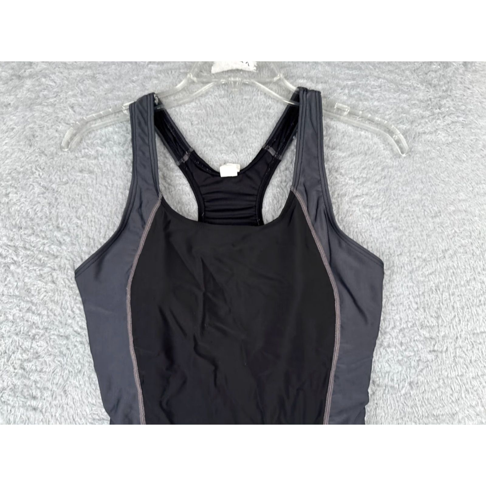 Womens Swimsuit Tank Racerback Nylon Spandex Blend UPF50 Black Gray One Piece M Surf