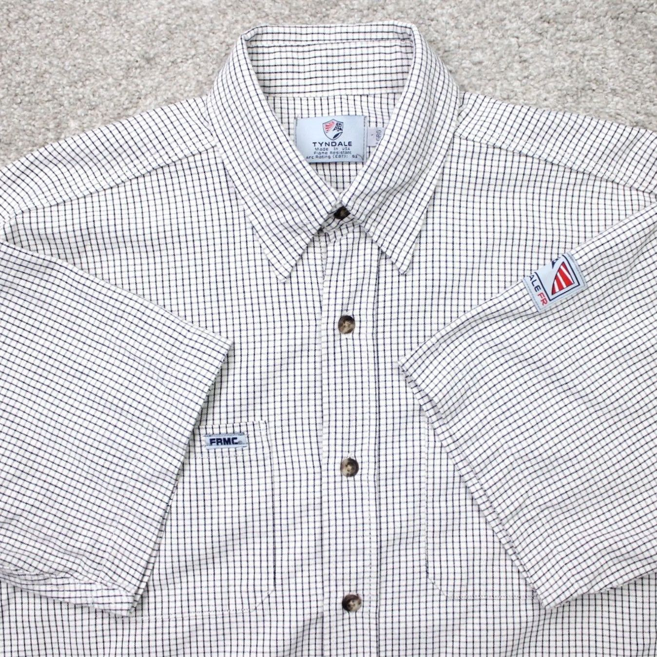 Vintage Tyndale FR Shirt Mens Large Black/White Tattersall Work Flame Resistant S/S Size US L / EU 52-54 / 3 - 2 Thumbnail