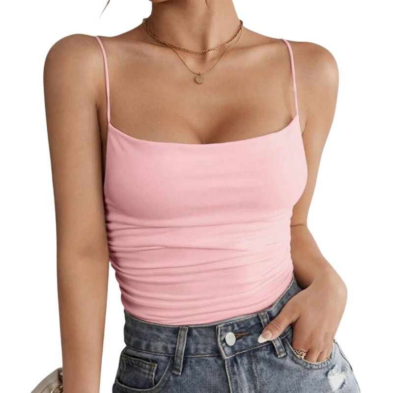 Shein Petite Ruched Cami Bodysuit in Pink, Size MP Size M / US 6-8 / IT 42-44 - 1 Thumbnail