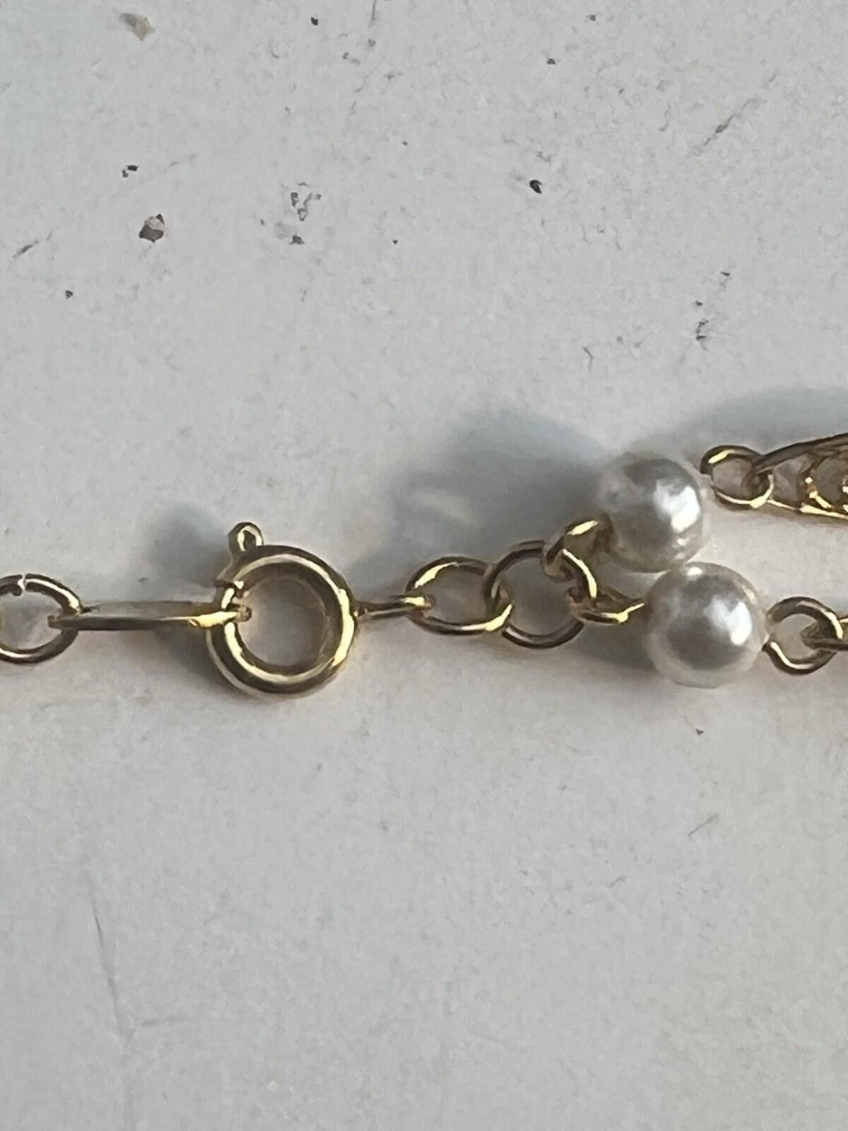 Other vtg Trifari Stamped Gold Tone Faux Pearl Necklace Double Han Size ONE SIZE - 4 Thumbnail