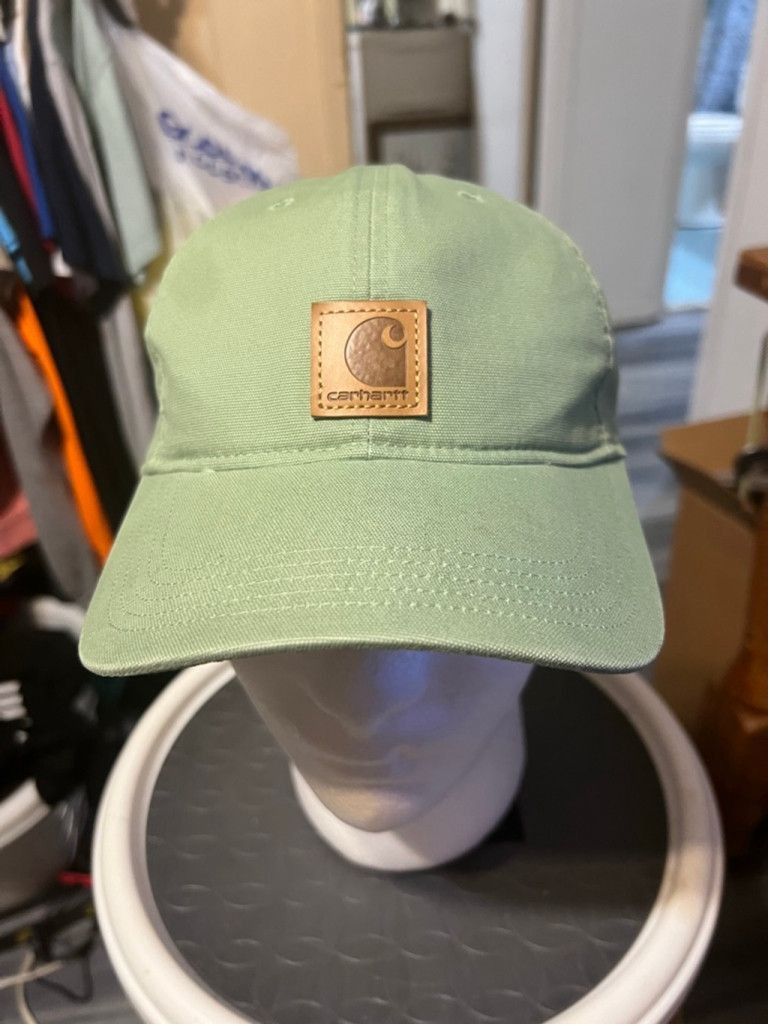 Carhartt Men's Carhartt Green & Brown Leather Patch Baseball Hat Size ONE SIZE - 1 Thumbnail