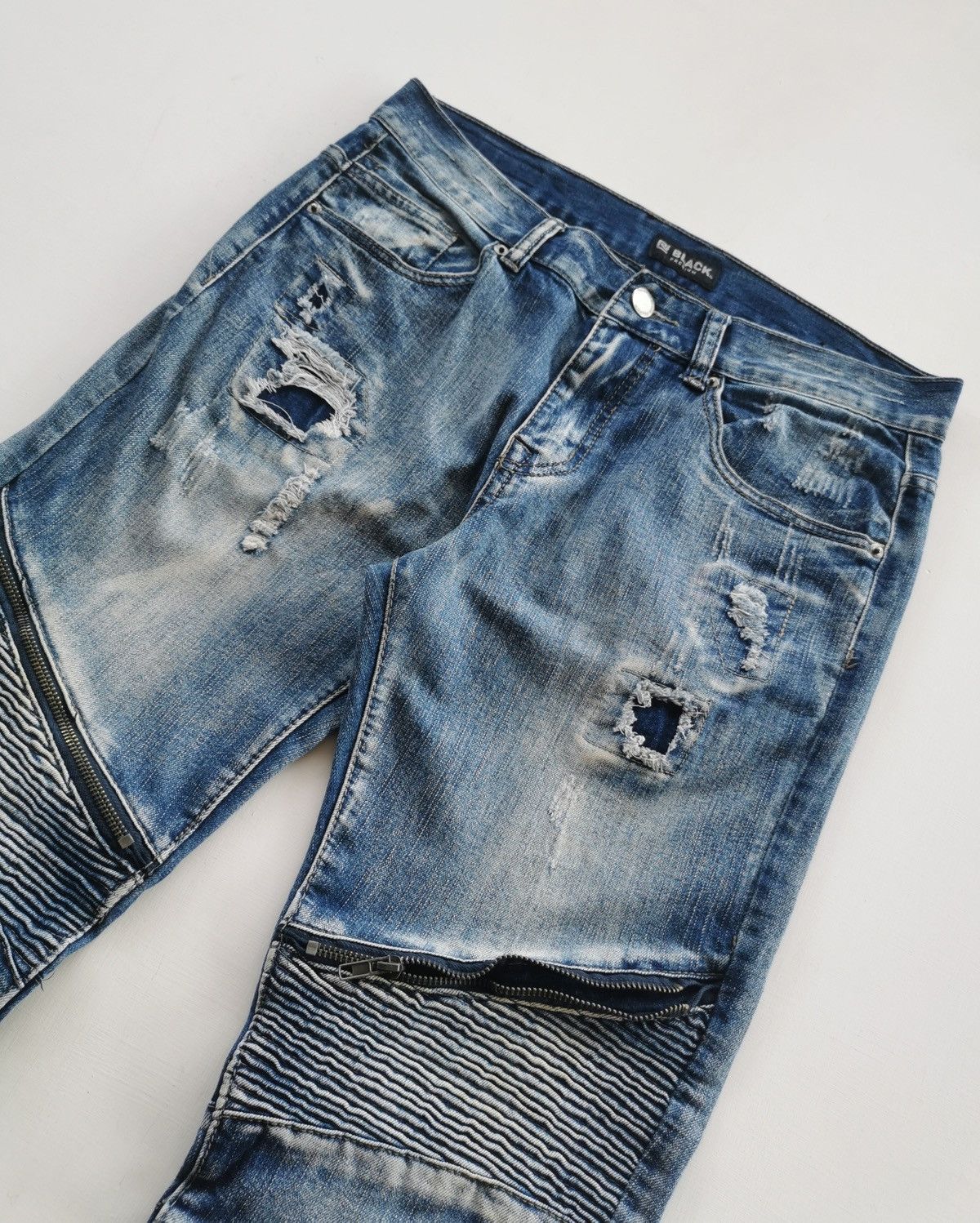 Seditionaries Black Premium Distressed Zipper Biker Denim Size US 32 / EU 48 - 4 Thumbnail
