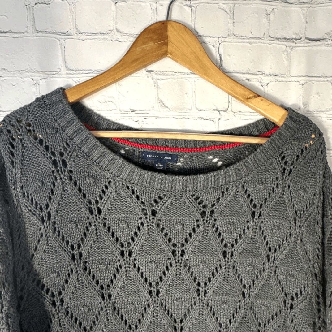 Tommy Hilfiger Tommy Hilfiger Diamond Knit Sweater Womens XL Gray Crew Neck Preppy Golf Pullover Size XL / US 12-14 / IT 48-50 - 3 Thumbnail