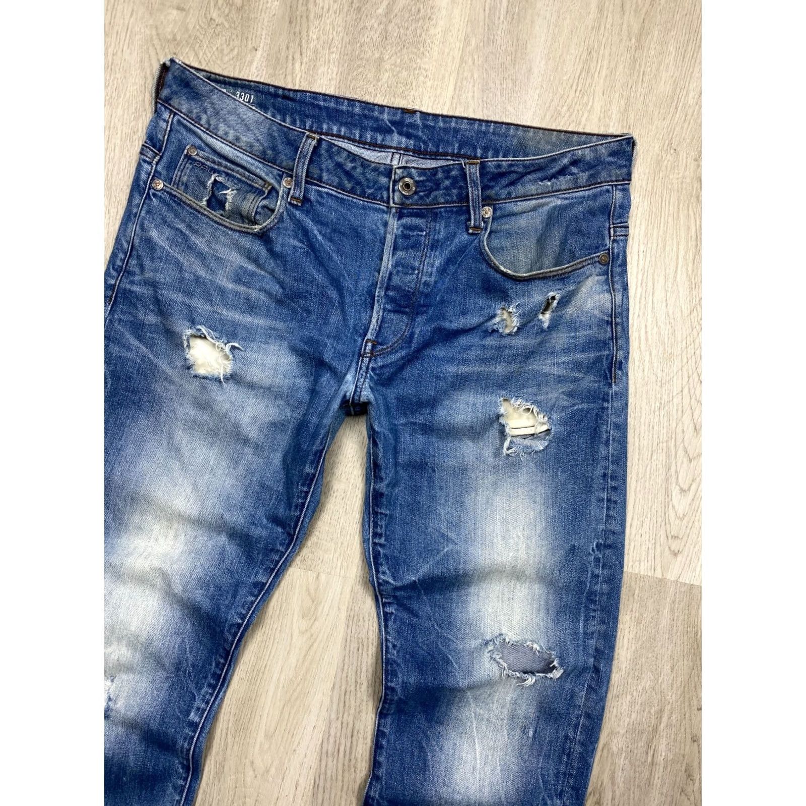 G-Star G Star Raw 3301 Jeans Jeans Mens 33 Blue Denim 3301 Vintage 33 Mens Jeans 33 Blue Denim 3301 Star Theme Regular Fit Size 33 Mens G-Star 3301 Jeans Size US 33 - 2 Thumbnail