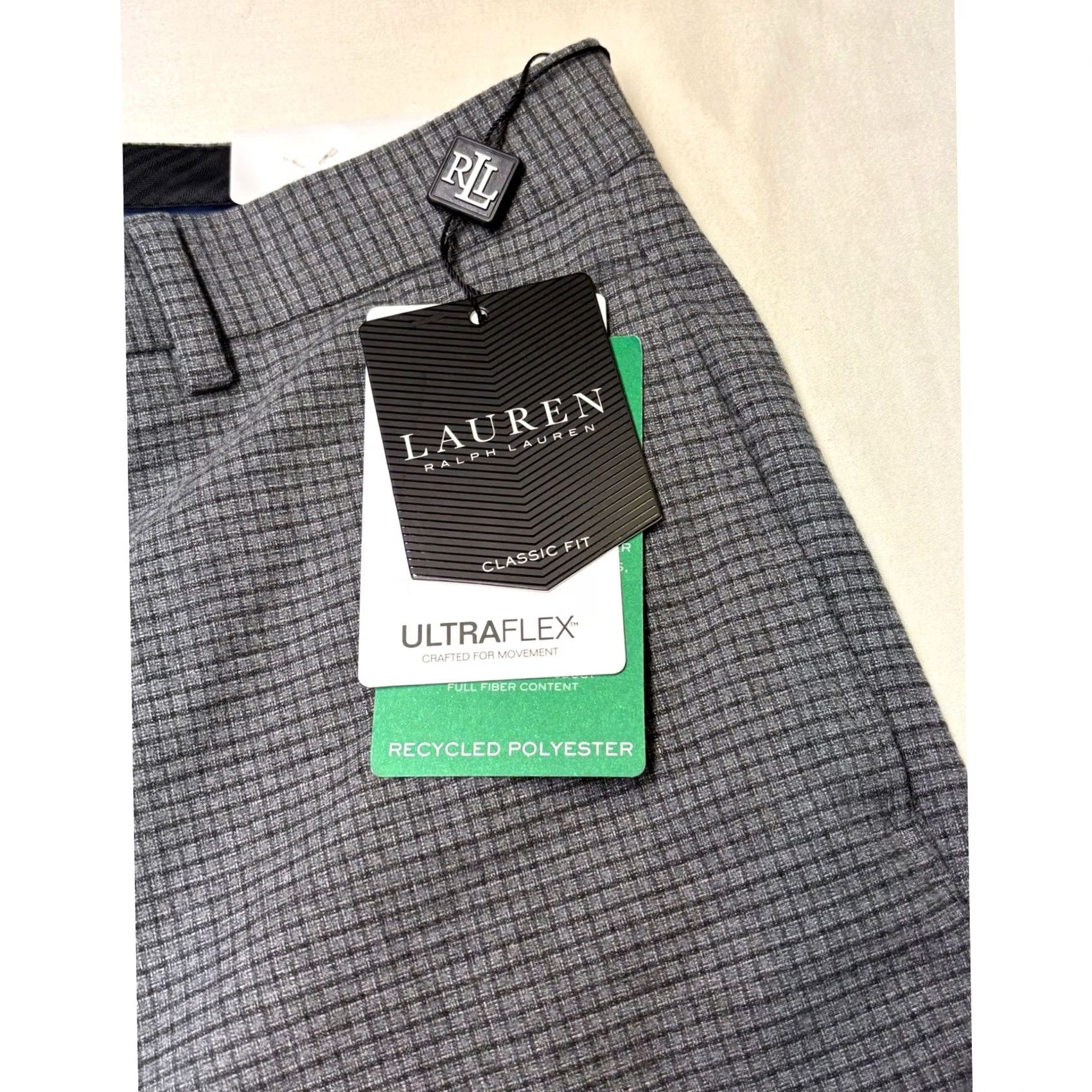 Ralph Lauren NWT Lauren Ralph Lauren Ultraflex Grey Micro Check Dress Pants 33W x 32L Classic Mens Dress Pants Gray Check Ultraflex Size US 33 - 3 Thumbnail