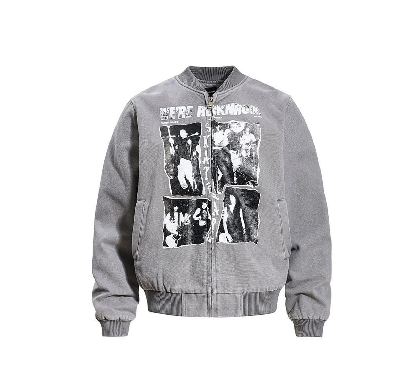 Japanese Brand Gray Graphic Print Bomber Jacket, Casual Men's Outerwear Size US M / EU 48-50 / 2 - 1 Thumbnail