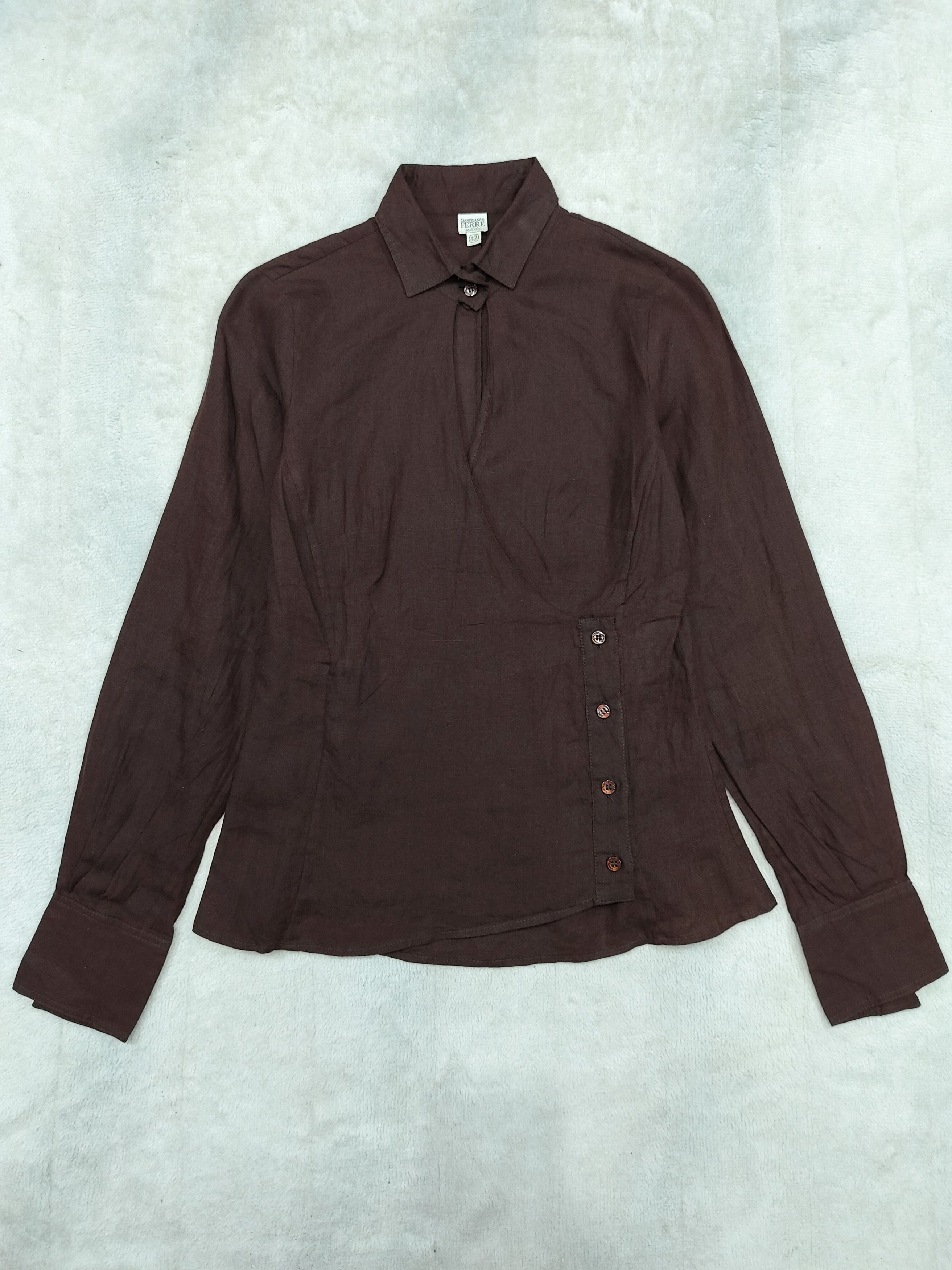 Gianfranco Ferre 90s Gianfranco Ferre- Wrap Cut Out Asymmetric Linen Shirt Size M / US 6-8 / IT 42-44 - 6 Thumbnail