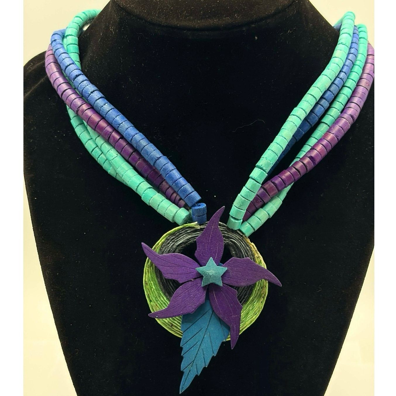 Other Purple & Blue Wood Floral Necklace Size ONE SIZE - 1 Thumbnail