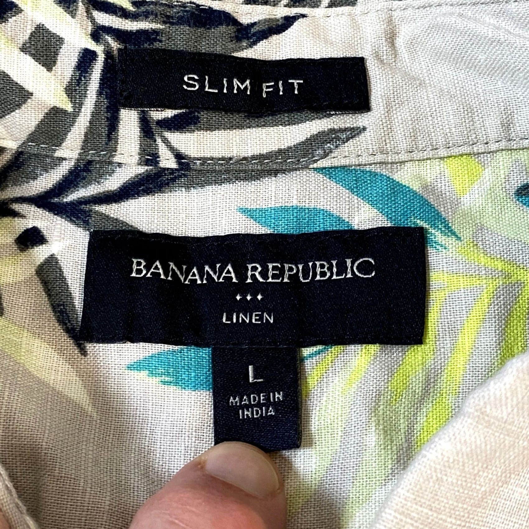 Banana Republic Banana Republic Shirt Men Large Slim Fit Linen Blend Floral Gray Summer Size US L / EU 52-54 / 3 - 3 Thumbnail