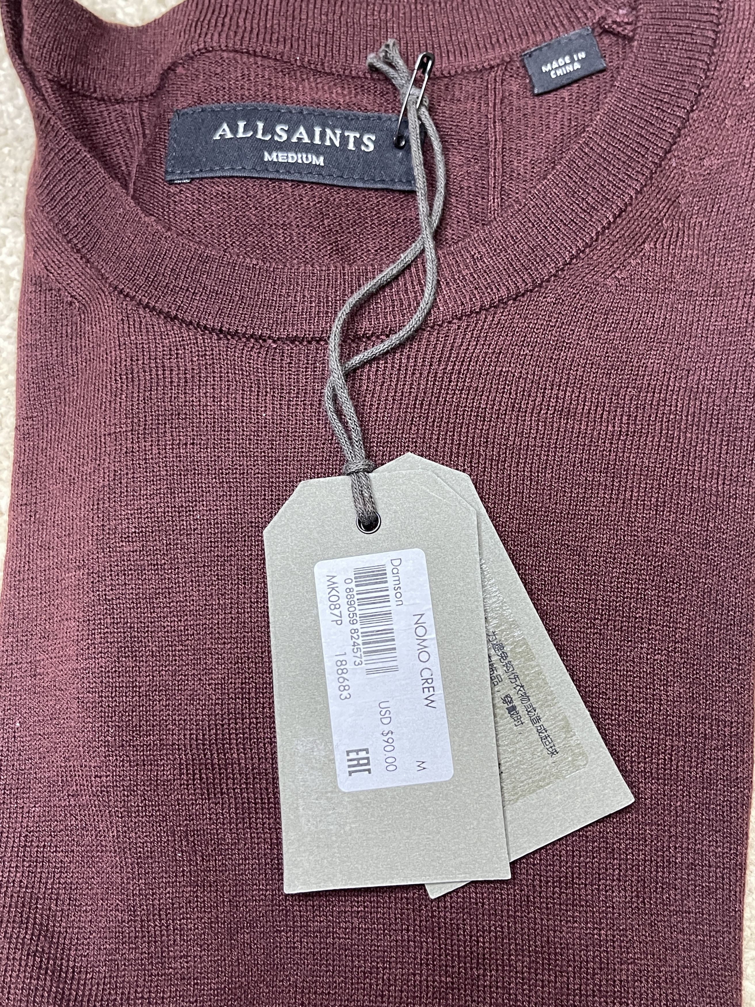 Allsaints All Saints Burgundy Merino Wool Long Sleeve XS Sweater Size US XS / EU 42 / 0 - 3 Thumbnail