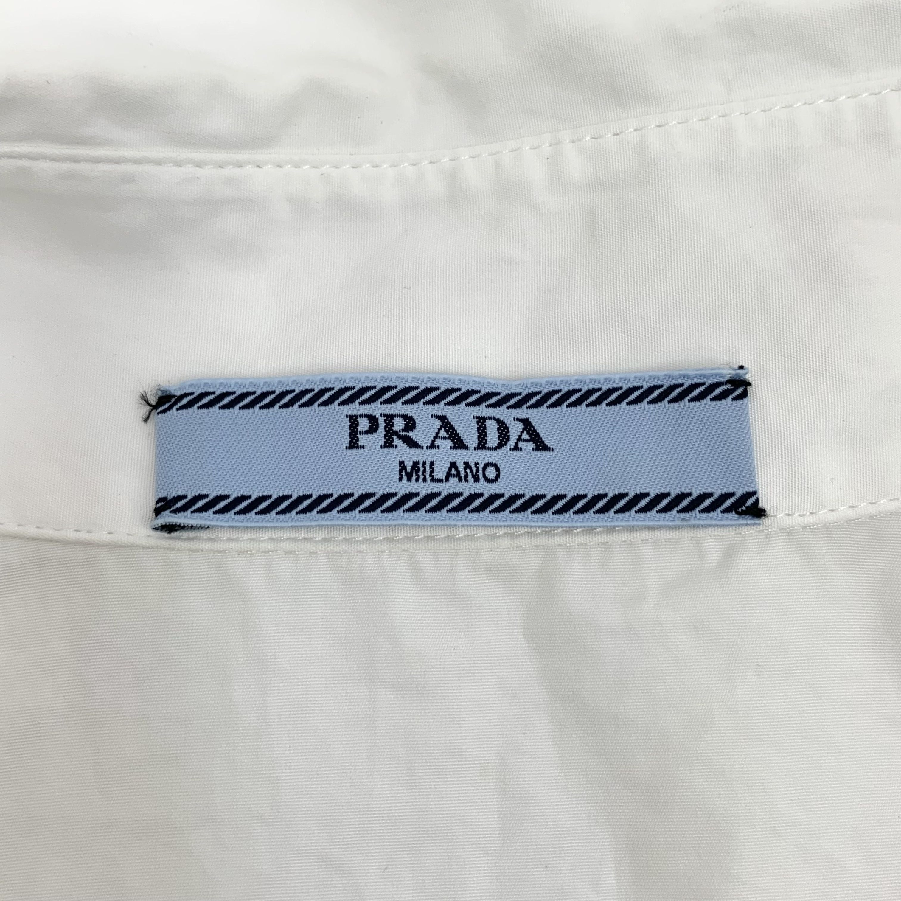 Prada Prada White Triangle Logo Cotton Shirt (M) Size US M / EU 48-50 / 2 - 6 Thumbnail